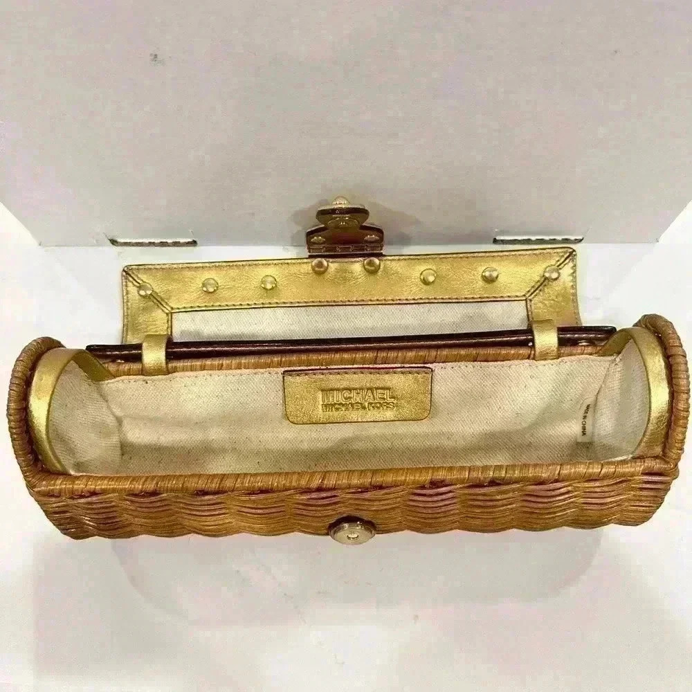 Michael Kors Santorini Gold Wicker Clutch - Picture 7 of 15